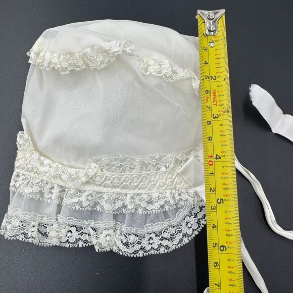 Vintage Frilly Baby Bonnet Lace Ruffle Infant Christening Hat Heirloom - Picture 3 of 16